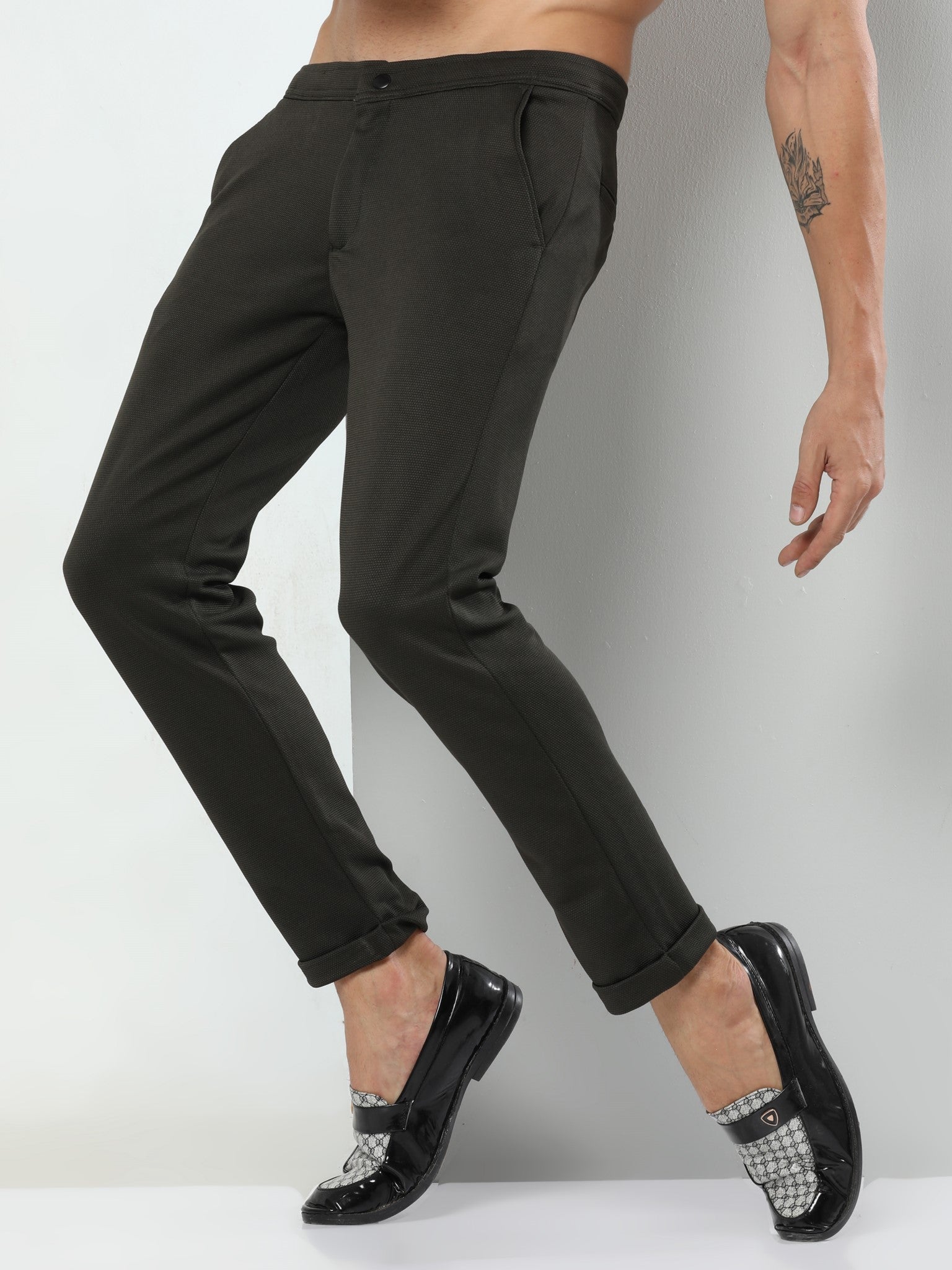 Buy Olive Paperbag Waist Tie Up Formal Pants Online | FableStreet